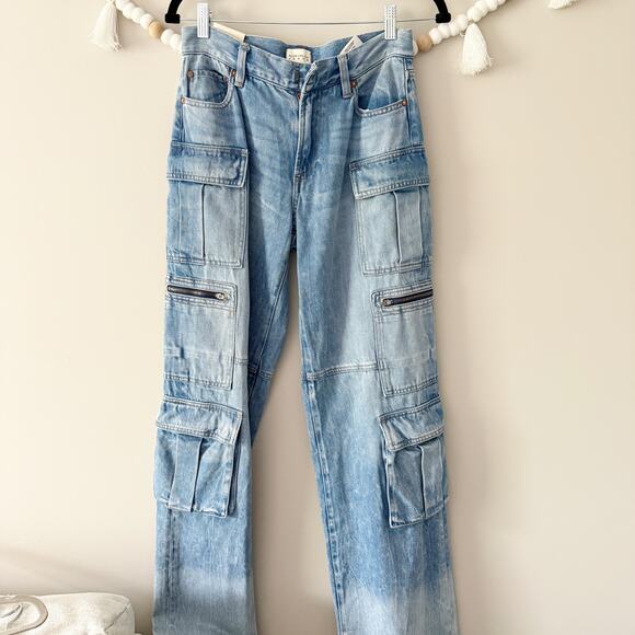 NEW Alice + Olivia Cay Cargo Jeans Wide Leg Mid Rise Utility Brea Blue Size 26 - Picture 15 of 16